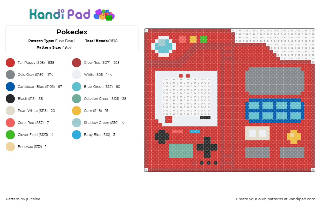 Pokedex - Fuse Bead Pattern by juicelee on Kandi Pad - pokedex,pokemon,immersive,aspiring trainer,display,beloved franchise,recreation,