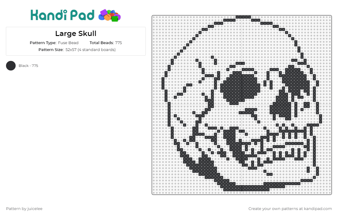 Large Skull - Fuse Bead Pattern by juicelee on Kandi Pad - skull,outline,halloween,eerie,charm,spooky,stylish,visual,celebration,black