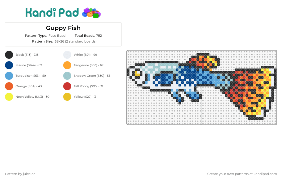 Guppy Fish - Fuse Bead Pattern by juicelee on Kandi Pad - guppy,fish,animal,aquatic,ocean,vibrant,lively,gradient,marine,blue,orange