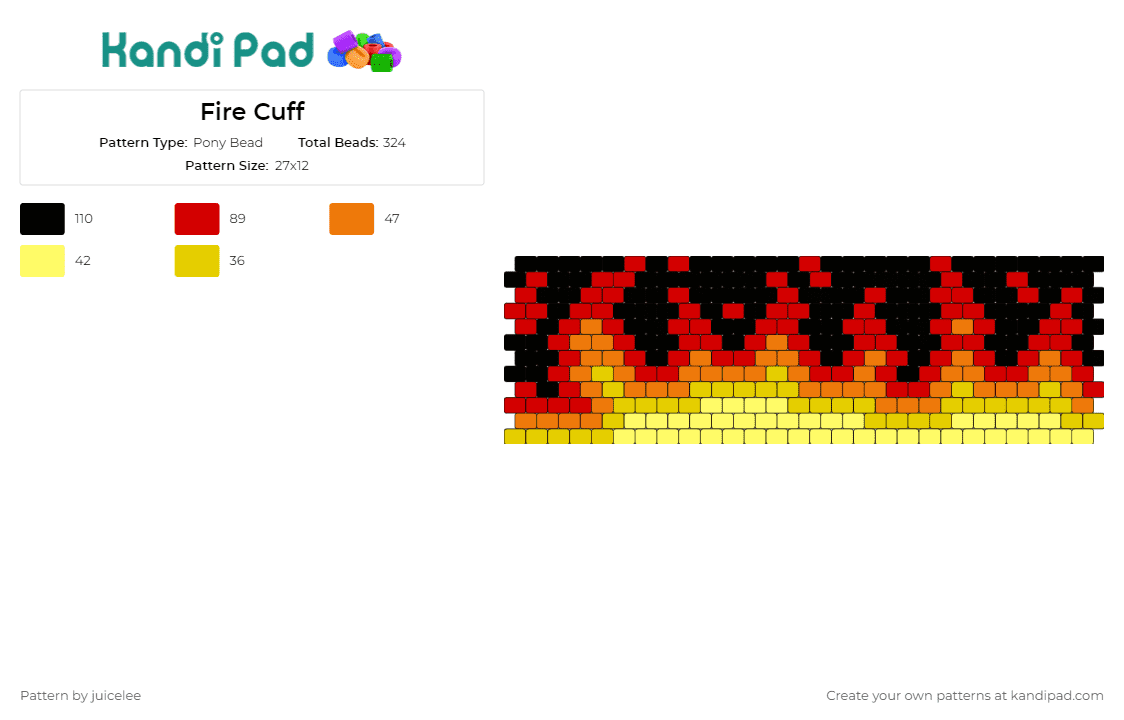 Fire Cuff - Pony Bead Pattern by juicelee on Kandi Pad - fire,flames,cuff,dynamic,energy,dance,vibrant,raw,orange,yellow