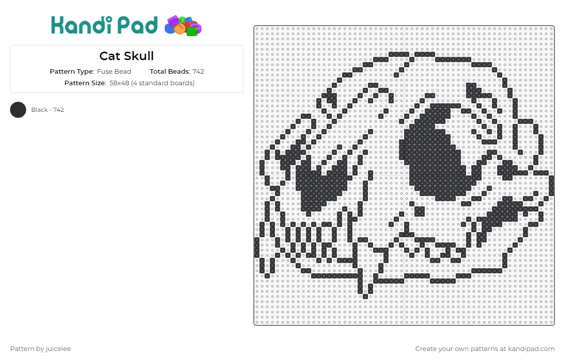 Cat Skull - Fuse Bead Pattern by juicelee on Kandi Pad - cat,animal,skull,outline,monochromatic,classic,timeless,mystique,beauty,stark,black
