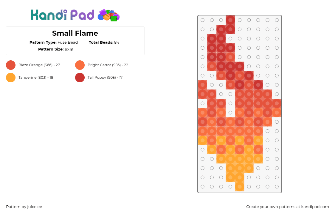 Small Flame - Fuse Bead Pattern by juicelee on Kandi Pad - flame,fire,warmth,energy,compact,orange