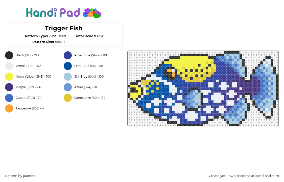 Trigger Fish - Fuse Bead Pattern by juicelee on Kandi Pad - trigger fish,animal,marine,patterned,blue