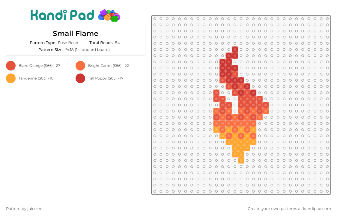 Small Flame - Fuse Bead Pattern by juicelee on Kandi Pad - flame,fire,warmth,dynamic,energy,captivating,compact,orange