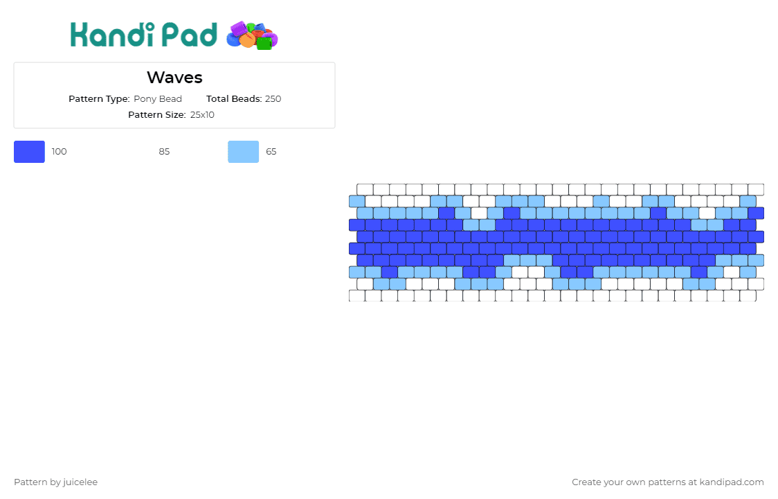 Waves - Pony Bead Pattern by juicelee on Kandi Pad - waves,water,cuff,rhythmic,flow,soothing,ocean,surface,blue