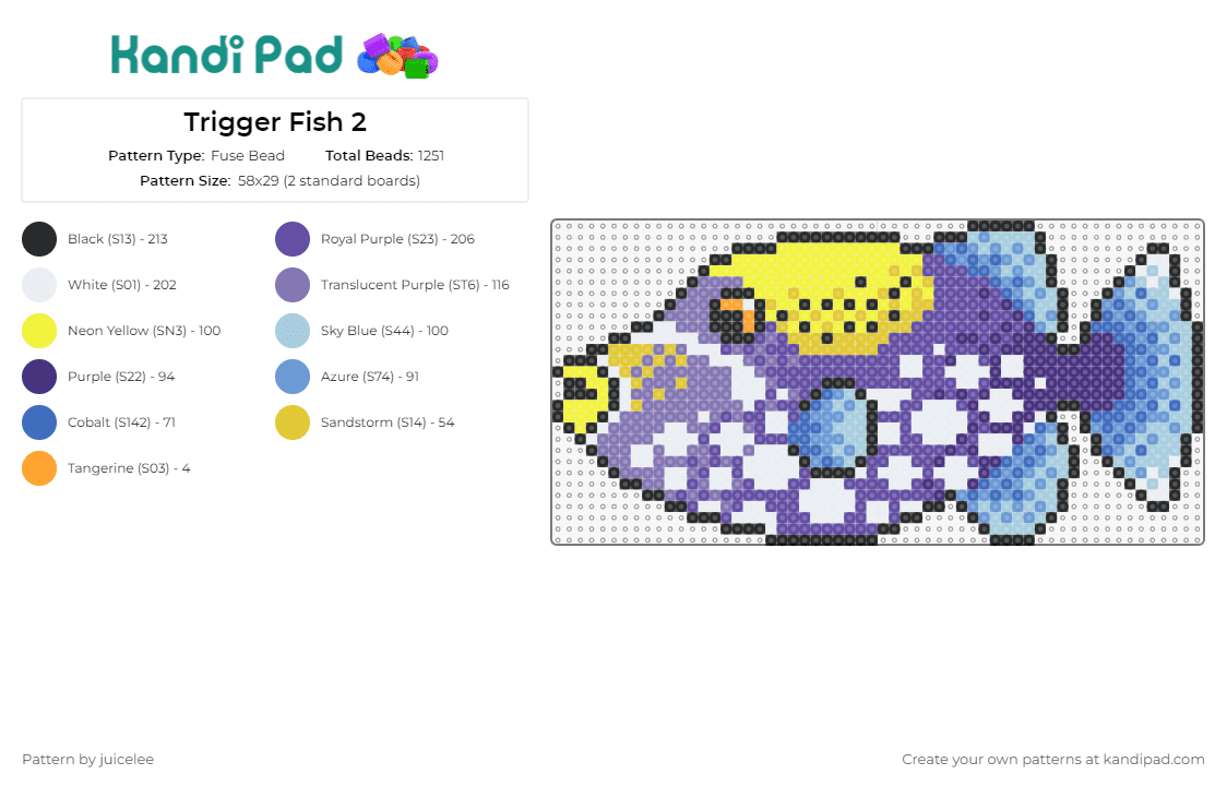 Trigger Fish 2 - Fuse Bead Pattern by juicelee on Kandi Pad - trigger fish,animal,spirited,unique,marine,oceanic,tropical,aquatic,purple