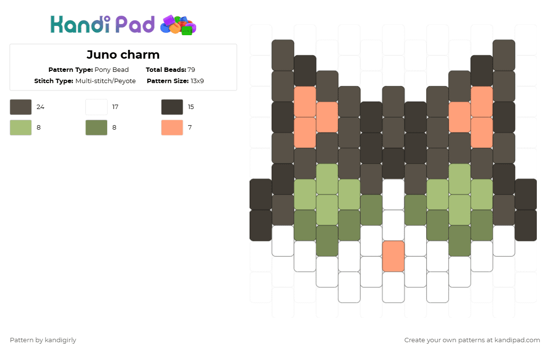 Juno charm - Pony Bead Pattern by kandigirly on Kandi Pad - brown