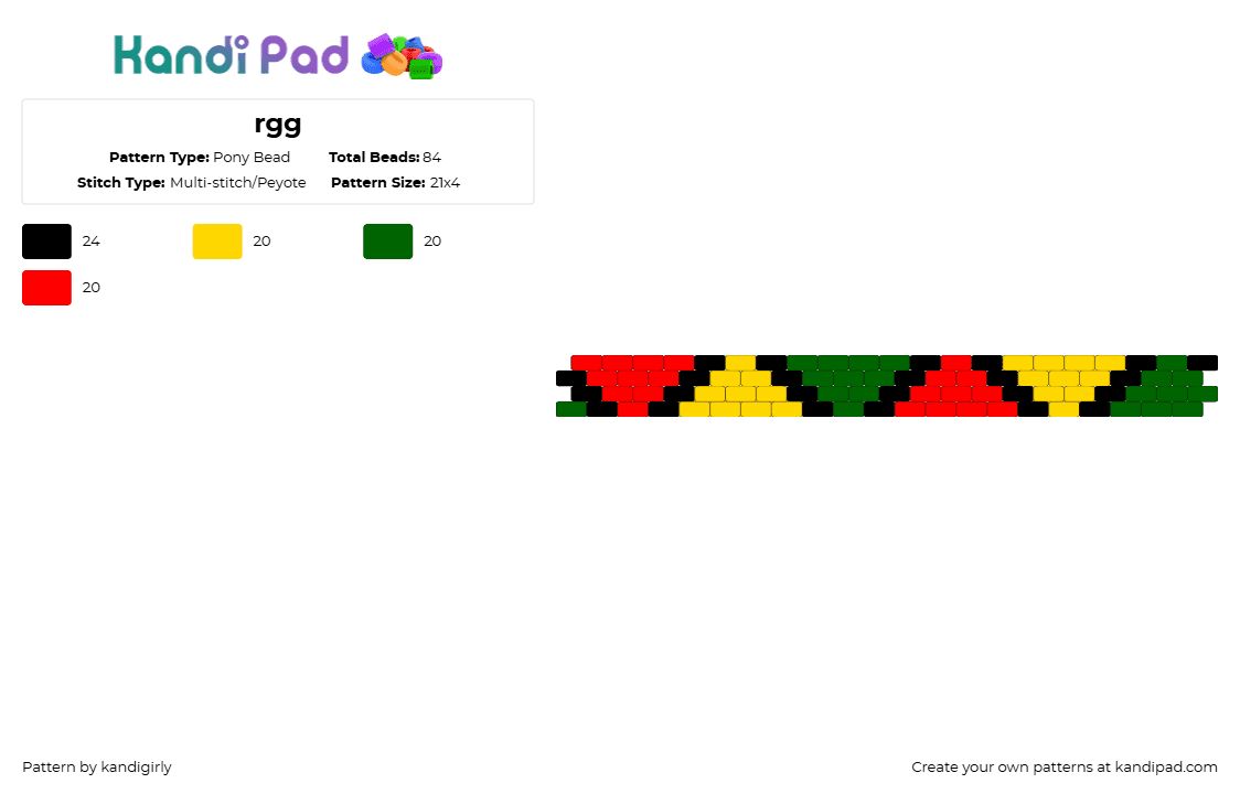rgg - Pony Bead Pattern by kandigirly on Kandi Pad - yellow,green,red