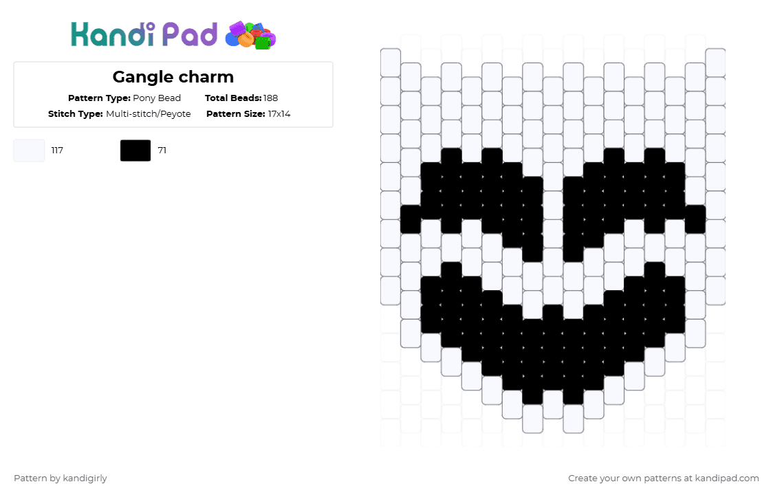 Gangle charm - Pony Bead Pattern by kandigirly on Kandi Pad - white,black
