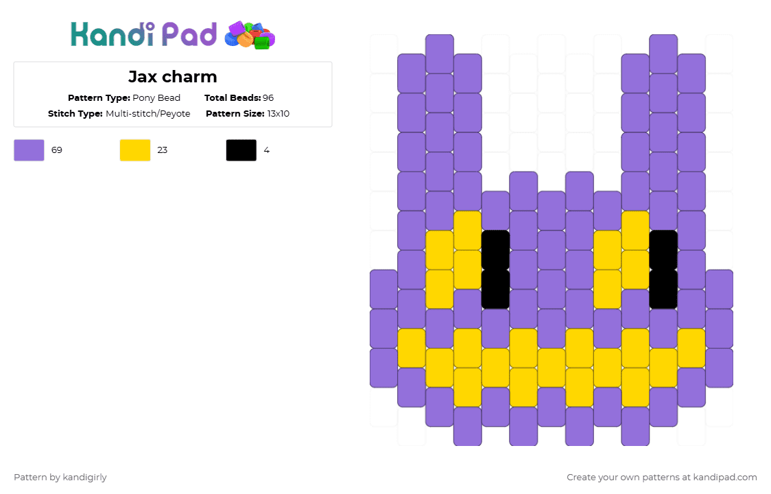 Jax charm - Pony Bead Pattern by kandigirly on Kandi Pad - purple