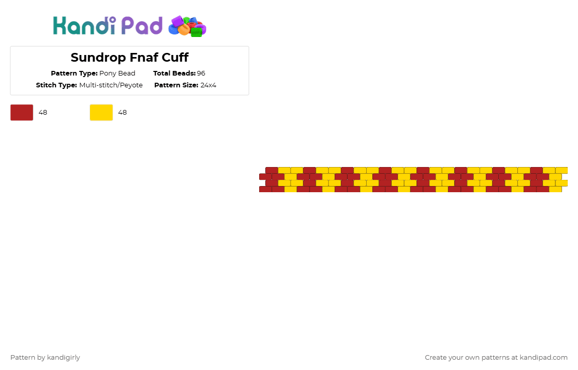 Sundrop Fnaf Cuff - Pony Bead Pattern by kandigirly on Kandi Pad - red,yellow