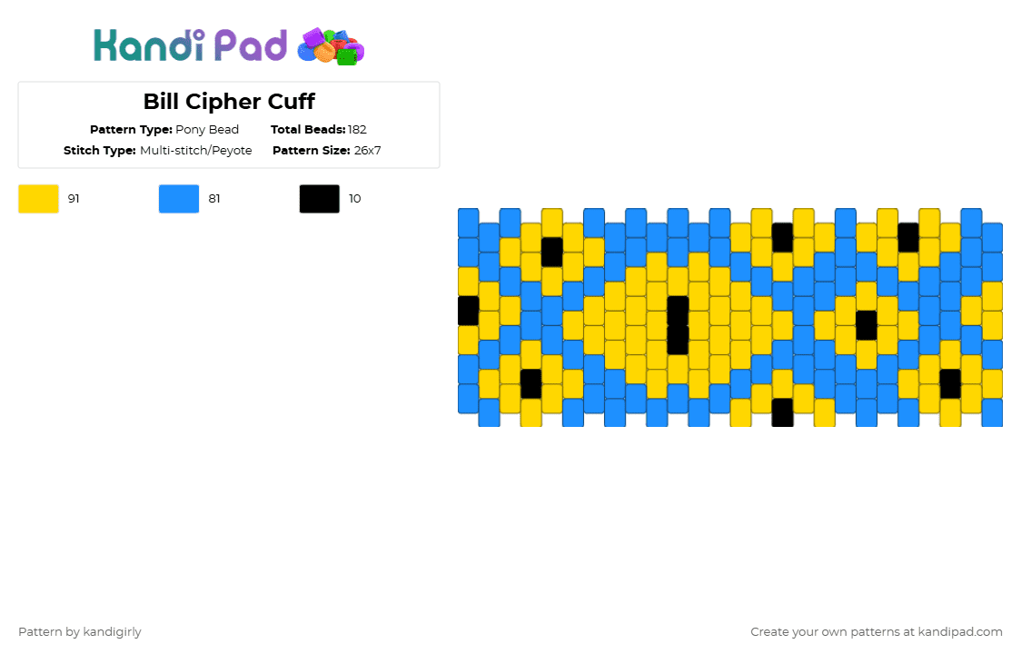 Bill Cipher Cuff - Pony Bead Pattern by kandigirly on Kandi Pad - light blue,yellow