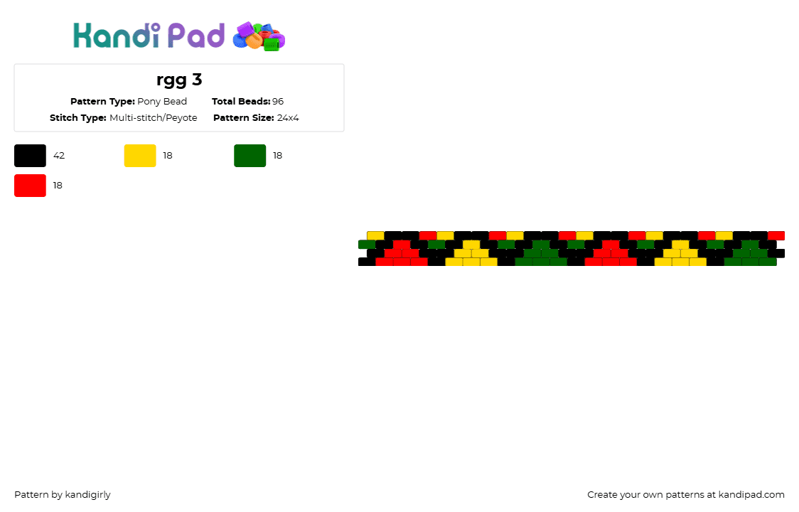 rgg 3 - Pony Bead Pattern by kandigirly on Kandi Pad - yellow,green,red