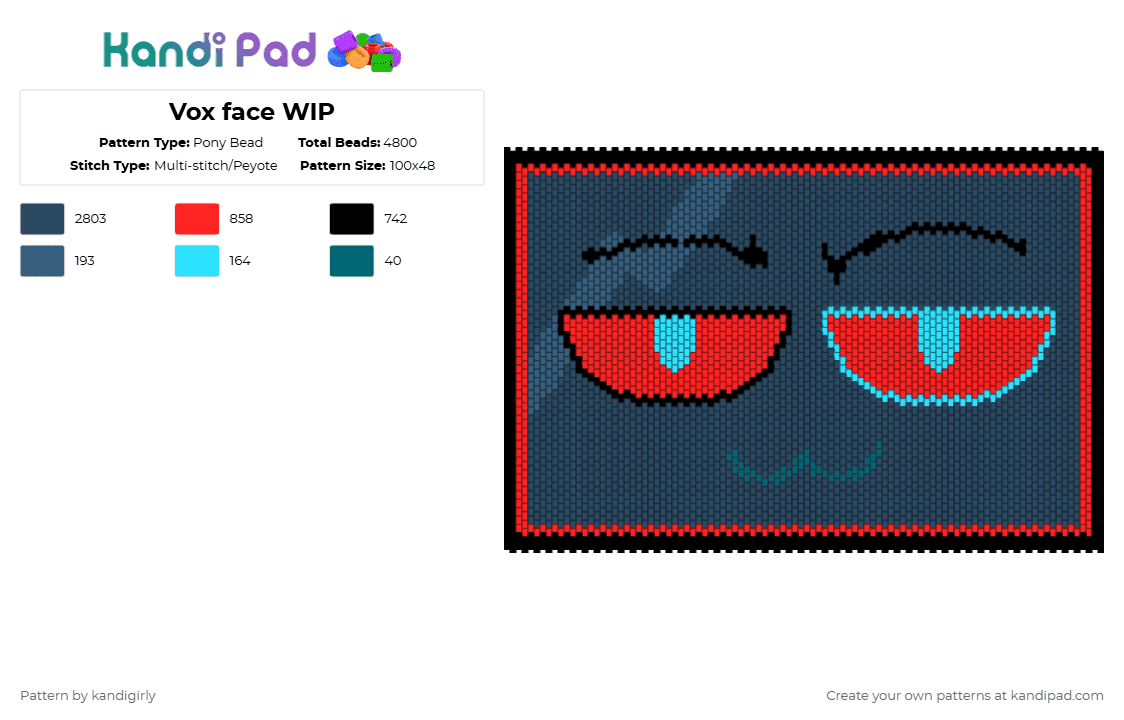 Vox face WIP - Pony Bead Pattern by kandigirly on Kandi Pad - blue