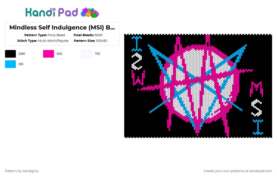 Mindless Self Indulgence (MSI) Banner - Pony Bead Pattern by kandigirly on Kandi Pad - black,pink,light blue,blue,cotdpunkrock
