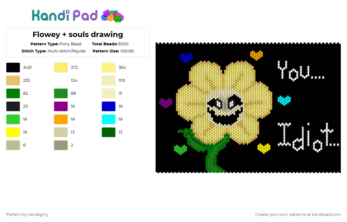Flowey + souls drawing - Pony Bead Pattern by kandigirly on Kandi Pad - black,yellow,cotdfantasy,flowey,undertale