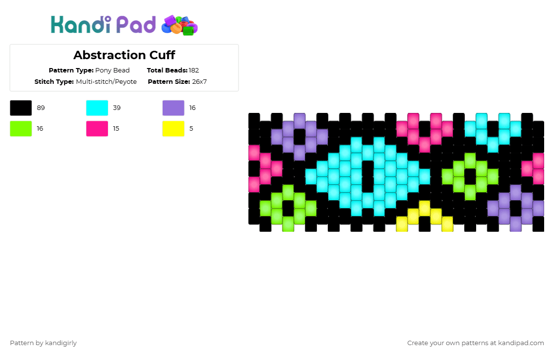 Abstraction Cuff - Pony Bead Pattern by kandigirly on Kandi Pad - black,light blue