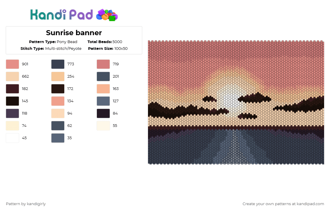 Sunrise banner - Pony Bead Pattern by kandigirly on Kandi Pad - beige,orange,purple,cotdsunrises