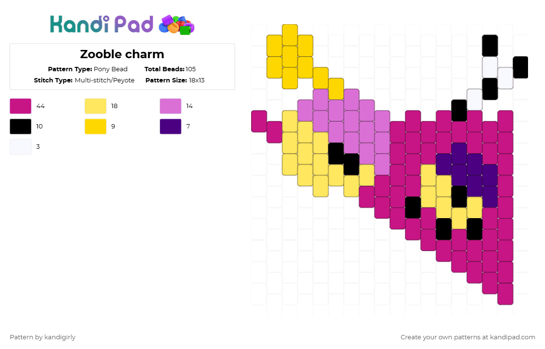 Zooble charm - Pony Bead Pattern by kandigirly on Kandi Pad - pink