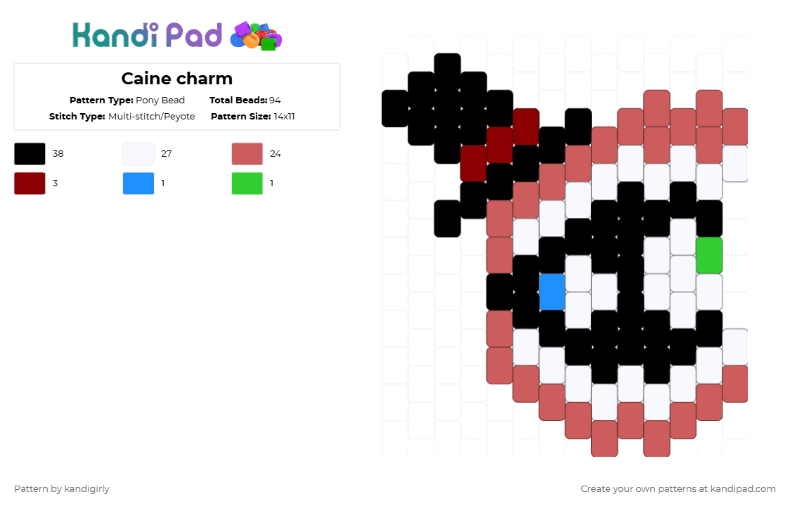 Caine charm - Pony Bead Pattern by kandigirly on Kandi Pad - red