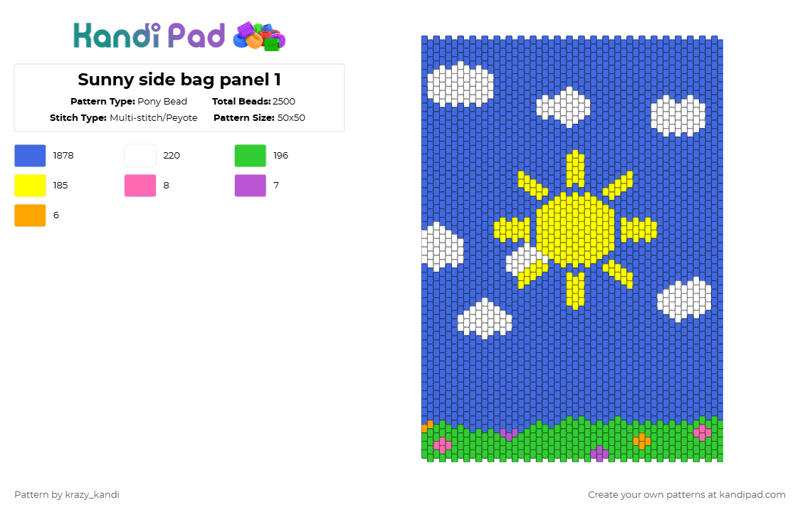 Sunny side bag panel 1 - Pony Bead Pattern by krazy_kandi on Kandi Pad - blue
