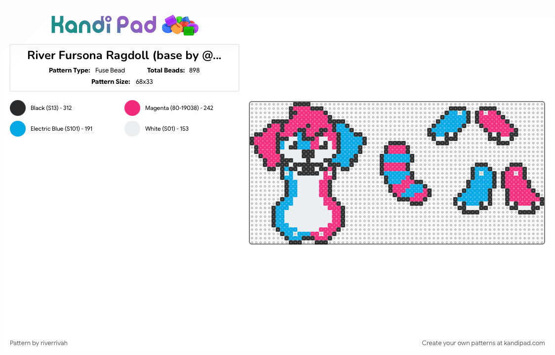 River Fursona Ragdoll (base by @flufflekay) - Fuse Bead Pattern by riverrivah on Kandi Pad - 