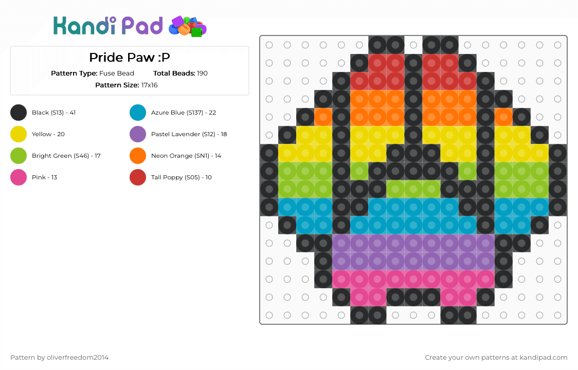 Pride Paw :P - Fuse Bead Pattern by oliverfreedom2014 on Kandi Pad - light blue, pink, yellow