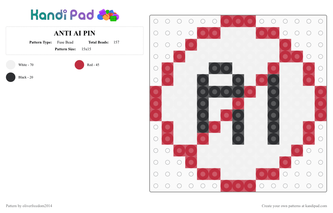 ANTI AI PIN - Fuse Bead Pattern by oliverfreedom2014 on Kandi Pad - ai, anti ai, antiai, red, white