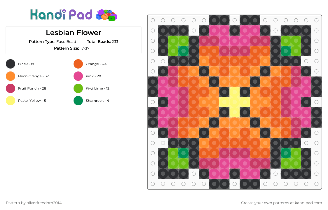 Lesbian Flower - Fuse Bead Pattern by oliverfreedom2014 on Kandi Pad - pink,orange,lesbian,wlw,saphhic,yuri,gay,lgbtq
