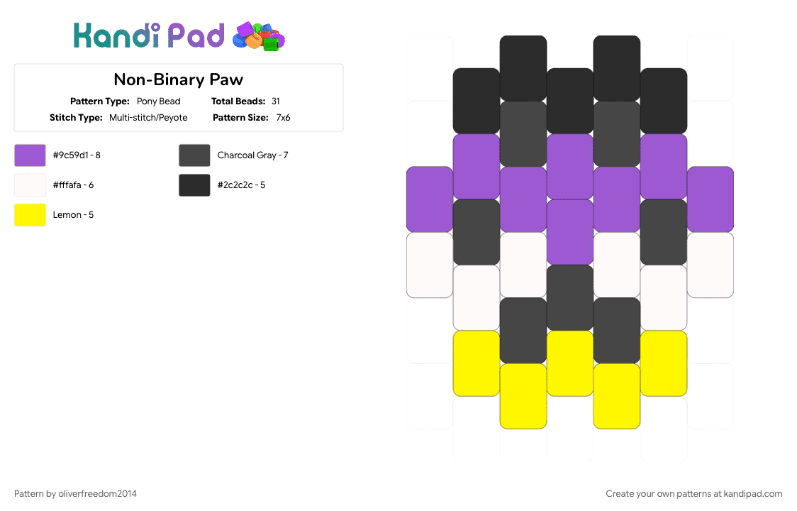 Non-Binary Paw - Pony Bead Pattern by riverthefurryxd on Kandi Pad - brown, purple