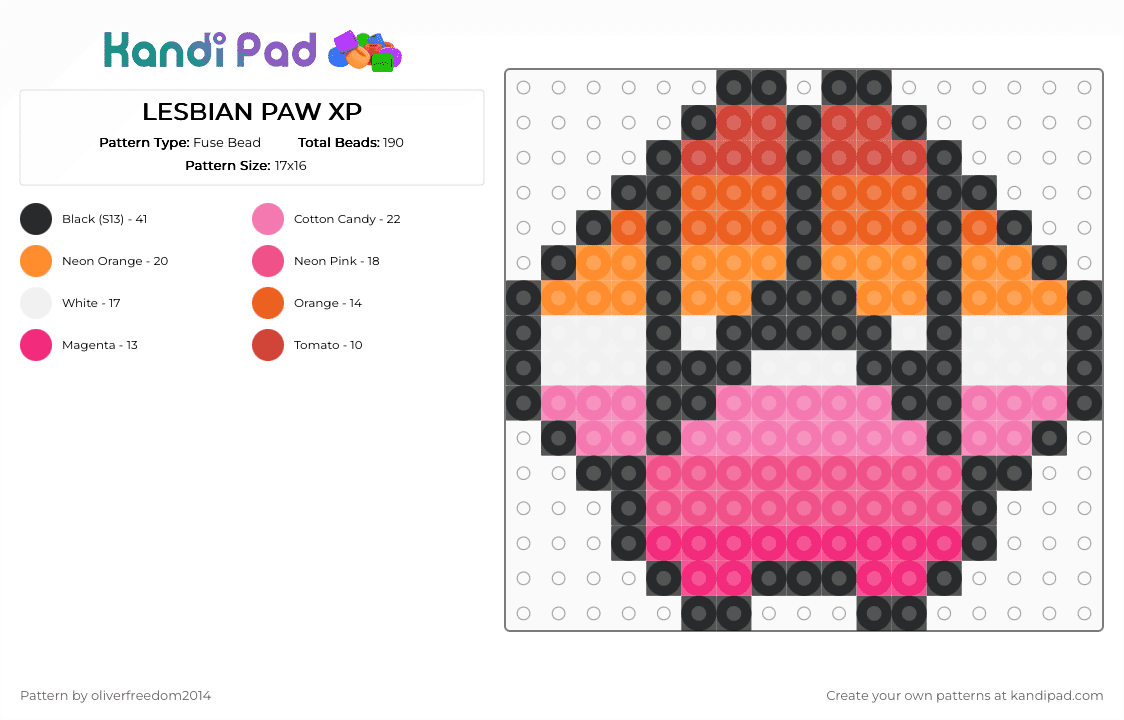LESBIAN PAW XP - Fuse Bead Pattern by oliverfreedom2014 on Kandi Pad - orange, pink
