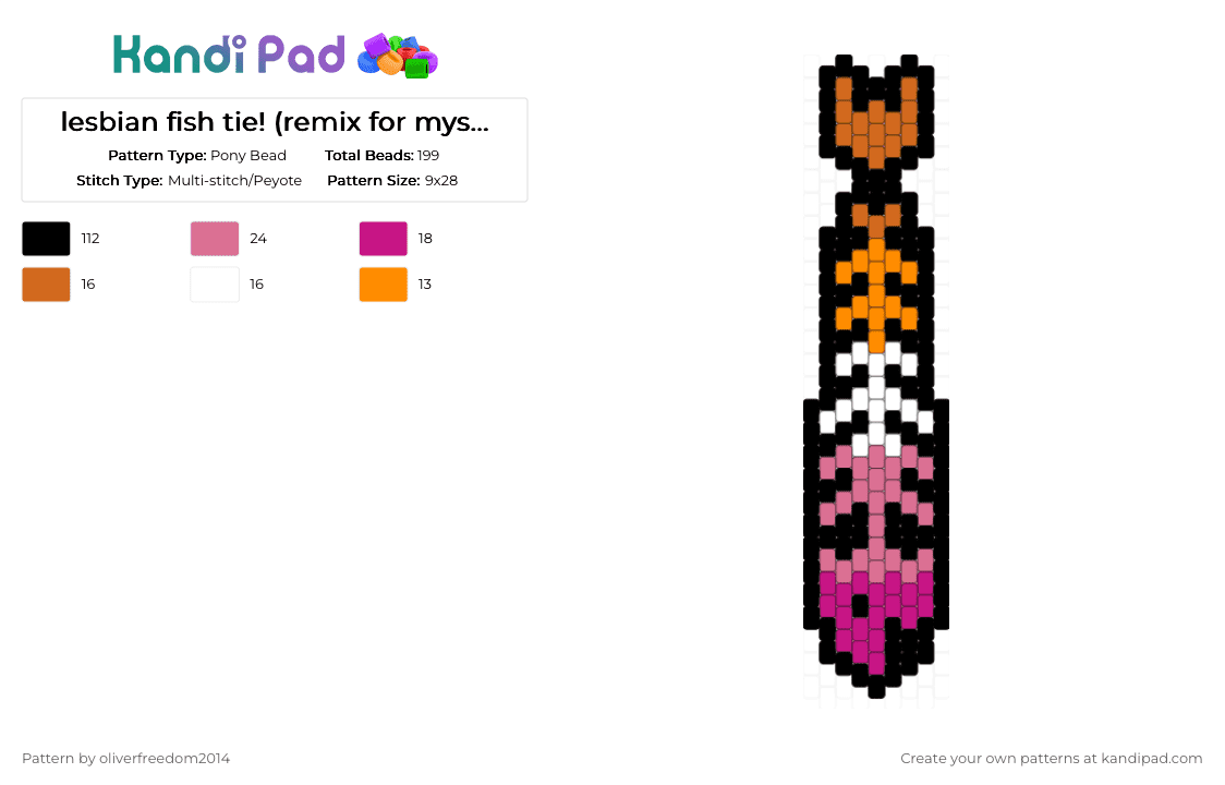lesbian fish tie! (remix for myself, this isnt my pattern) - Pony Bead Pattern by oliverfreedom2014 on Kandi Pad - black,orange,pink
