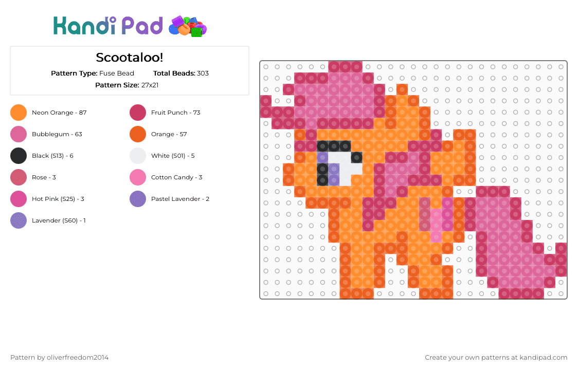 Scootaloo! - Fuse Bead Pattern by oliverfreedom2014 on Kandi Pad - pink,orange,my little pony,mlp,brony,scootaloo,cutie mark crusaders,cmc,mlp cmc
