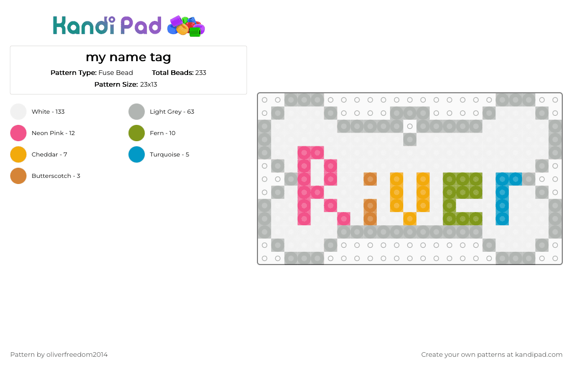 my name tag. IGNORE THIS AND DON\'T SAVE OR LIKE IT. - Fuse Bead Pattern by oliverfreedom2014 on Kandi Pad - beige, white