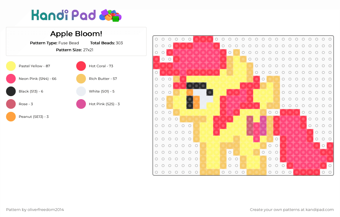 Apple Bloom! - Fuse Bead Pattern by oliverfreedom2014 on Kandi Pad - red,yellow,apple bloom,cutie mark crusaders,cmc,mlp,my little pony