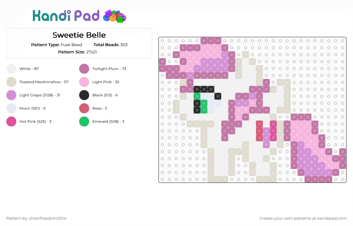 Sweetie Belle! - Fuse Bead Pattern by oliverfreedom2014 on Kandi Pad - pink,beige,cutie mark crusaders,cmc,mlp,my little pony,sweetie belle