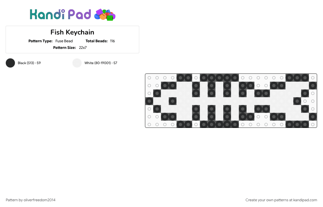 Fish Keychain - Fuse Bead Pattern by riverthefurryxd on Kandi Pad - black, white