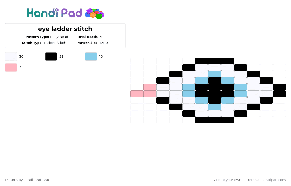 eye ladder stitch - Pony Bead Pattern by kandi_and_sh1t on Kandi Pad - white,light blue