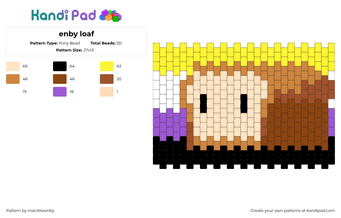 enby loaf - Pony Bead Pattern by s0ur_vixence on Kandi Pad - yellow,orange,beige,red