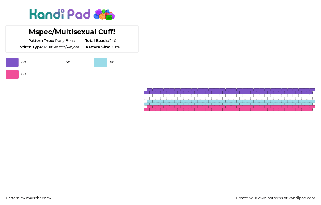 Mspec/Multisexual Cuff! - Pony Bead Pattern by s0ur_vixence on Kandi Pad - purple,light blue,pink