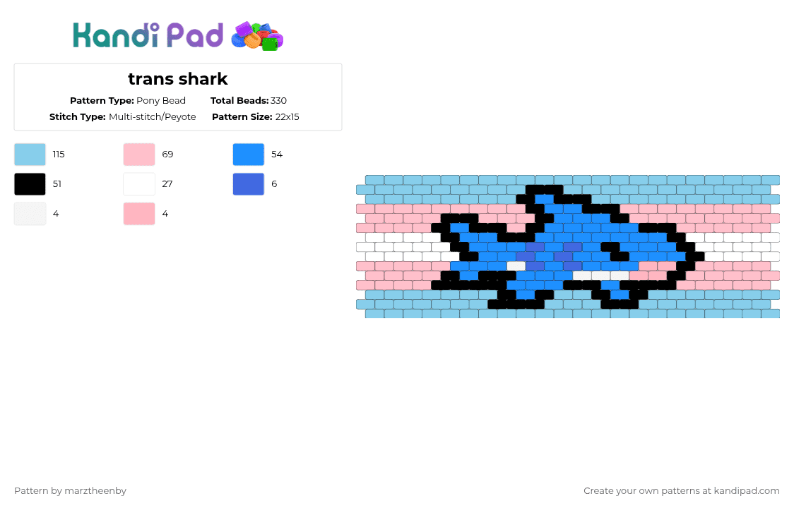 trans shark - Pony Bead Pattern by s0ur_vixence on Kandi Pad - light blue,trans,shark,pride,imreallygay