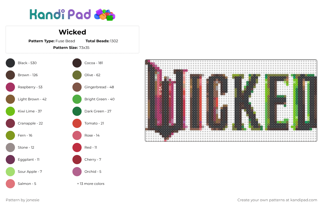 Wicked - Fuse Bead Pattern by jonesie on Kandi Pad - black,brown,gold,colorful