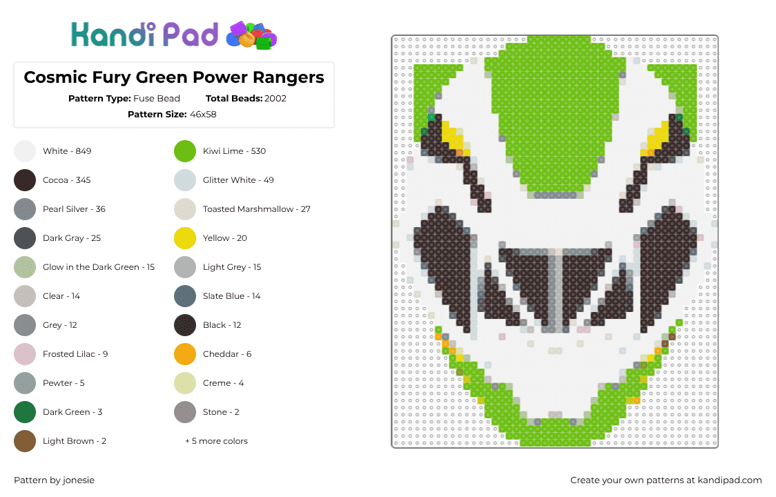 Cosmic Fury Green Power Rangers Fuse Bead Pattern - Kandi Pad | Kandi ...
