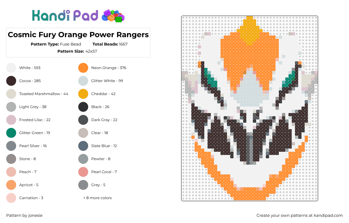 Cosmic Fury Orange Power Rangers Fuse Bead Pattern - Kandi Pad | Kandi ...