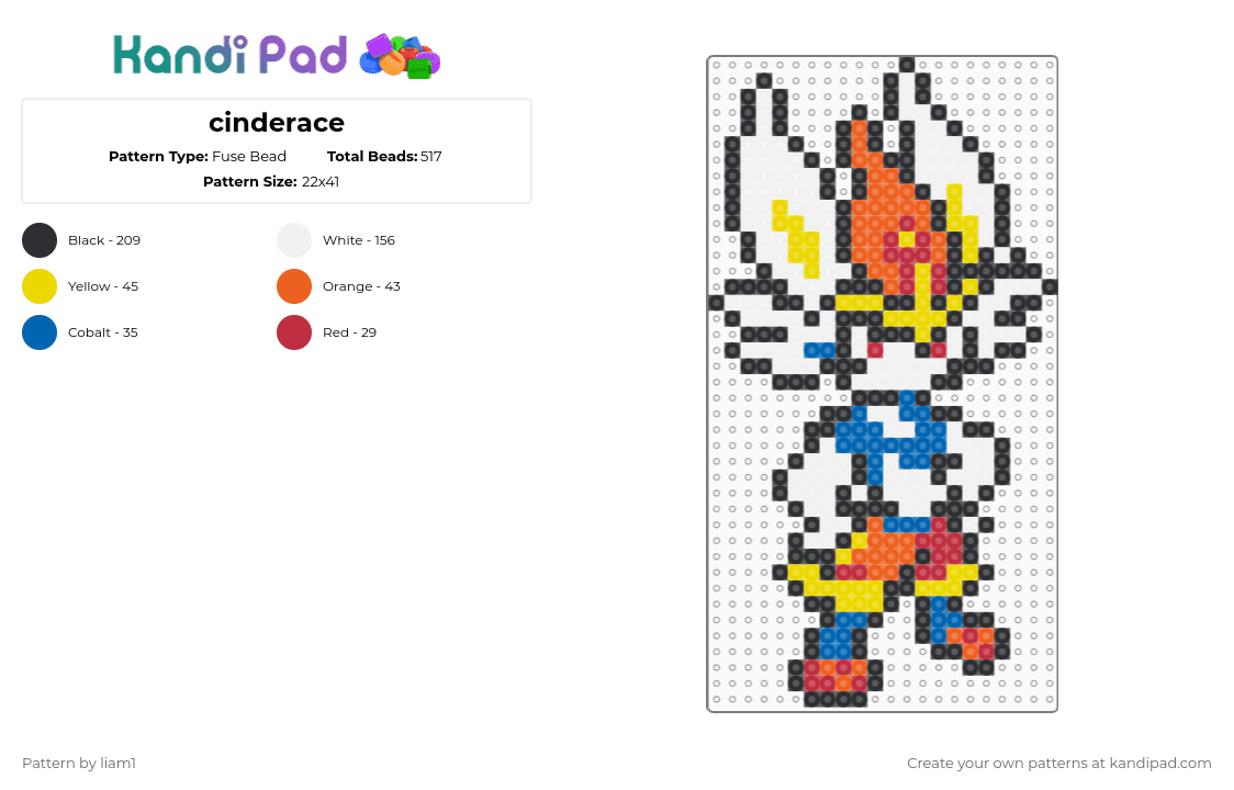 cinderace - Fuse Bead Pattern by liam1 on Kandi Pad - pokemon,character,gaming,video game,white,orange,yellow