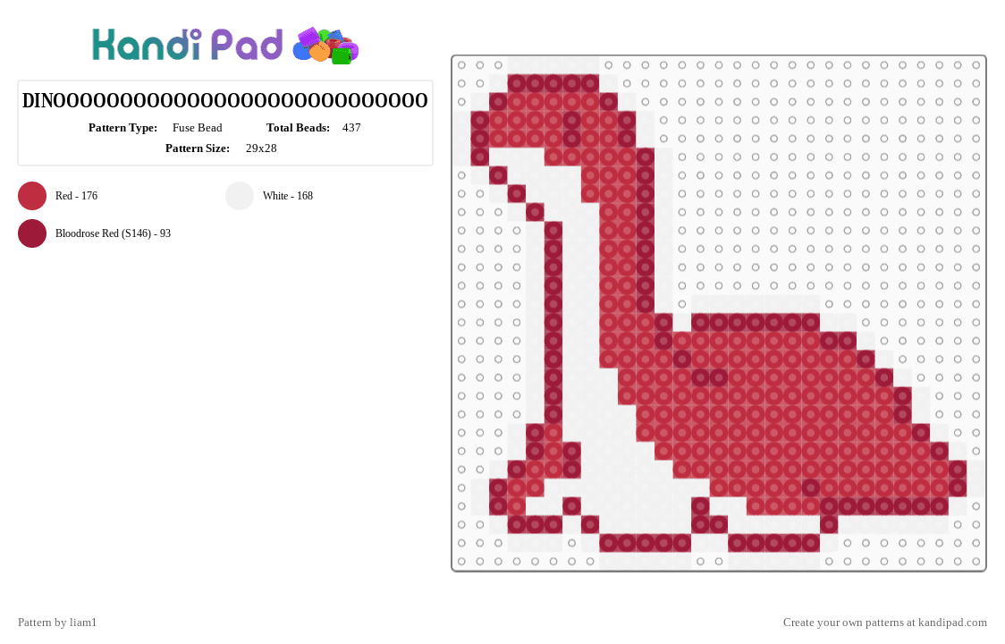 DINOOOOOOOOOOOOOOOOOOOOOOOOOOOO - Fuse Bead Pattern by liam1 on Kandi Pad - white,red