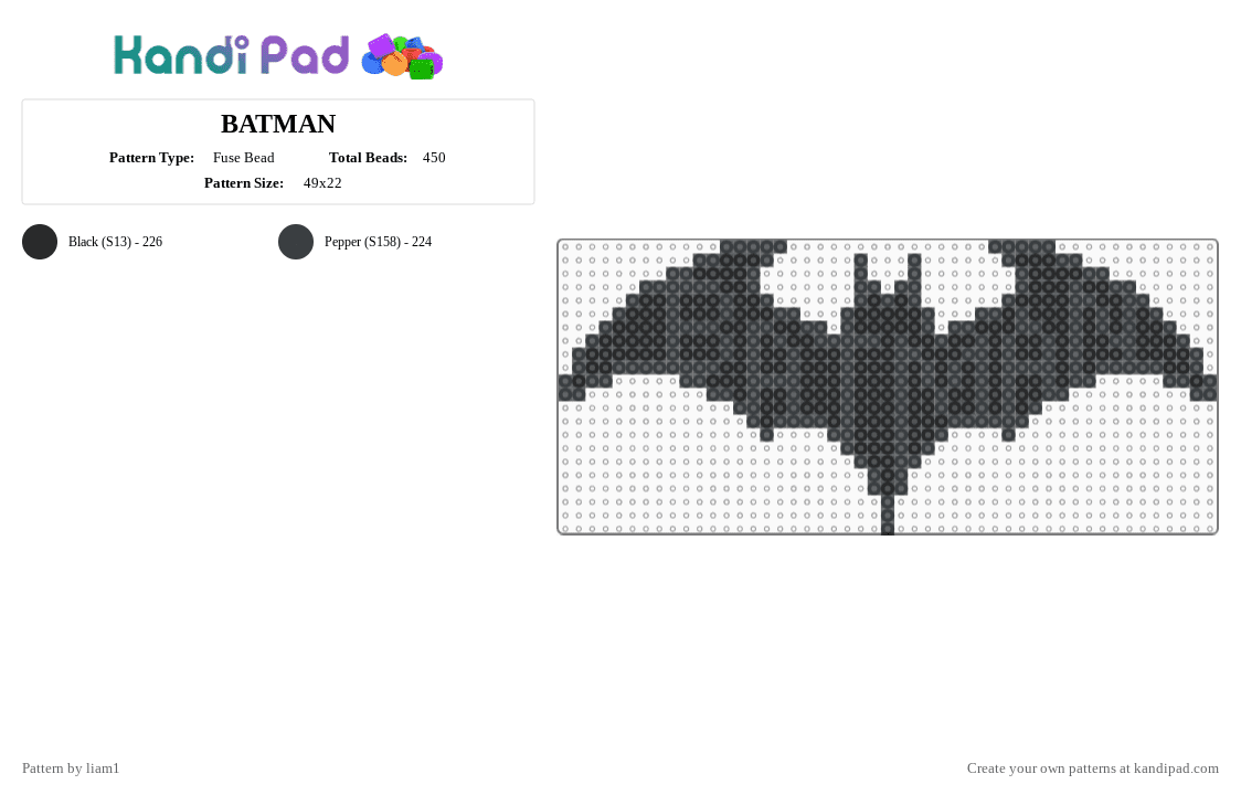BATMAN - Fuse Bead Pattern by liam1 on Kandi Pad - black