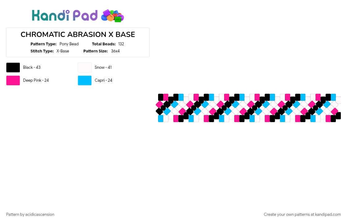 CHROMATIC ABERRATION X BASE - Pony Bead Pattern by acidicascension on Kandi Pad - chromatic, glitch, light blue, pink, xbase