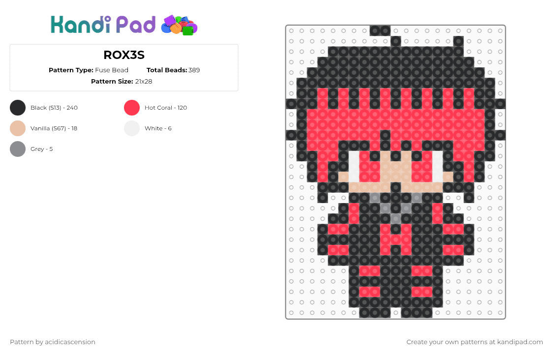 ROX3S - Fuse Bead Pattern by acidicascension on Kandi Pad - black,red,music,musicartist,krushclub,alt,chibi