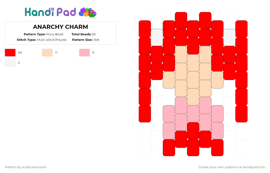 ANARCHY CHARM - Pony Bead Pattern by acidicascension on Kandi Pad - red,anime,magicaldestroyers,magicalgirl,animegirl